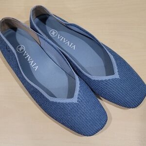 Sz 39 EU Denim Blue Vivaia Margot 1.0 Square-Toe Ballet V-Flats Modern Classic